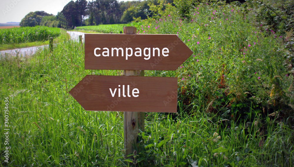 campagne ou ville , sur pancartes , concept ,choix
