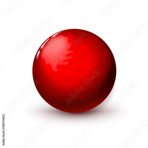 Red glossy textured in streaks sphere, polished ball. Mock up of clean round realistic object, glassy orb icon. Geometric design simple shape, smooth circle form. Vector illustration