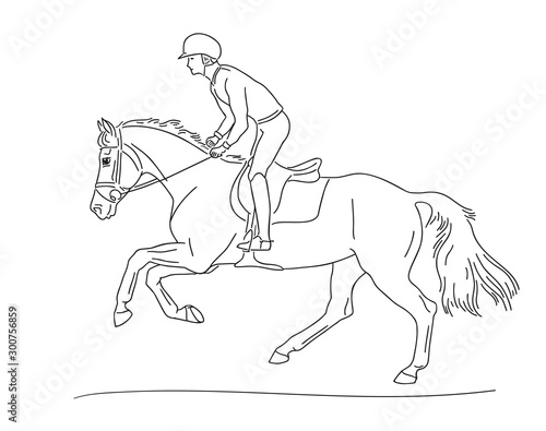 Racing horse and rider in line illustration