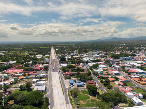 Beautiful aerial view of Liberias highway and town in Costa Rica