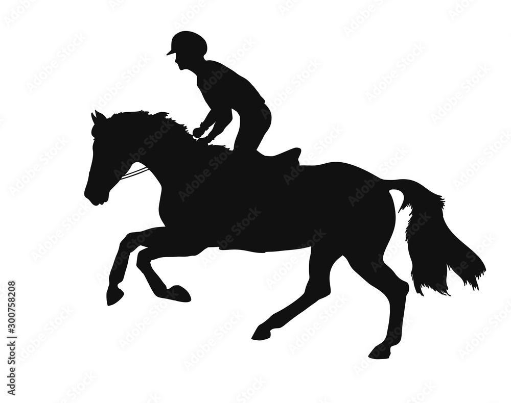 Silhouette of a racing horse and rider in line illustration Silhouette of a racing horse and rider in line illustration