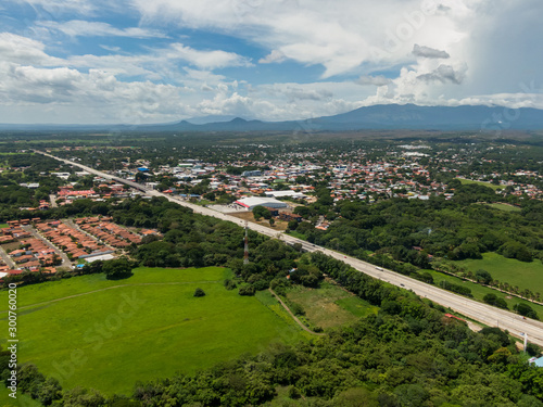 Beautiful aerial view of Liberias highway and town in Costa Rica