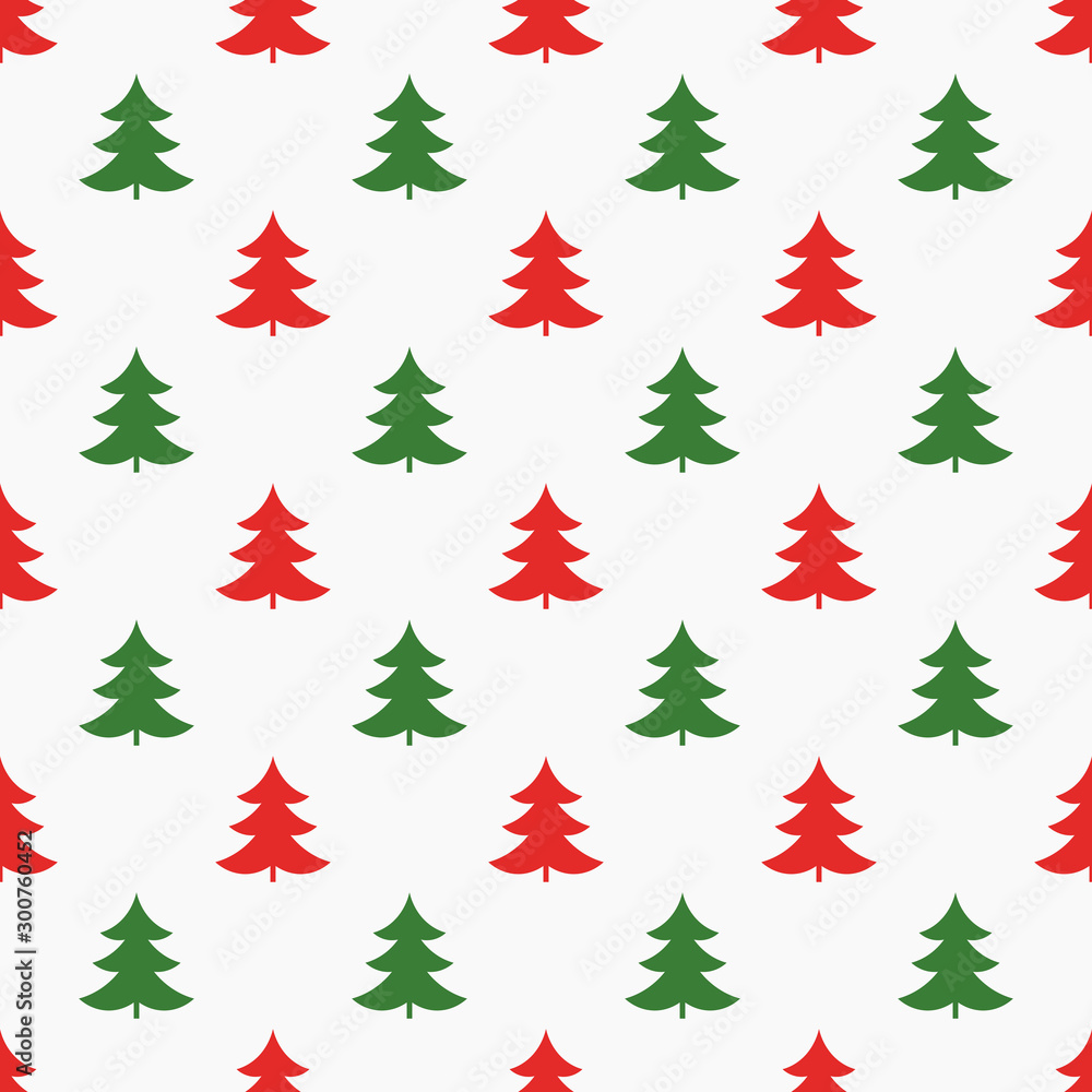 Obraz premium Red and green Christmas trees seamless pattern.