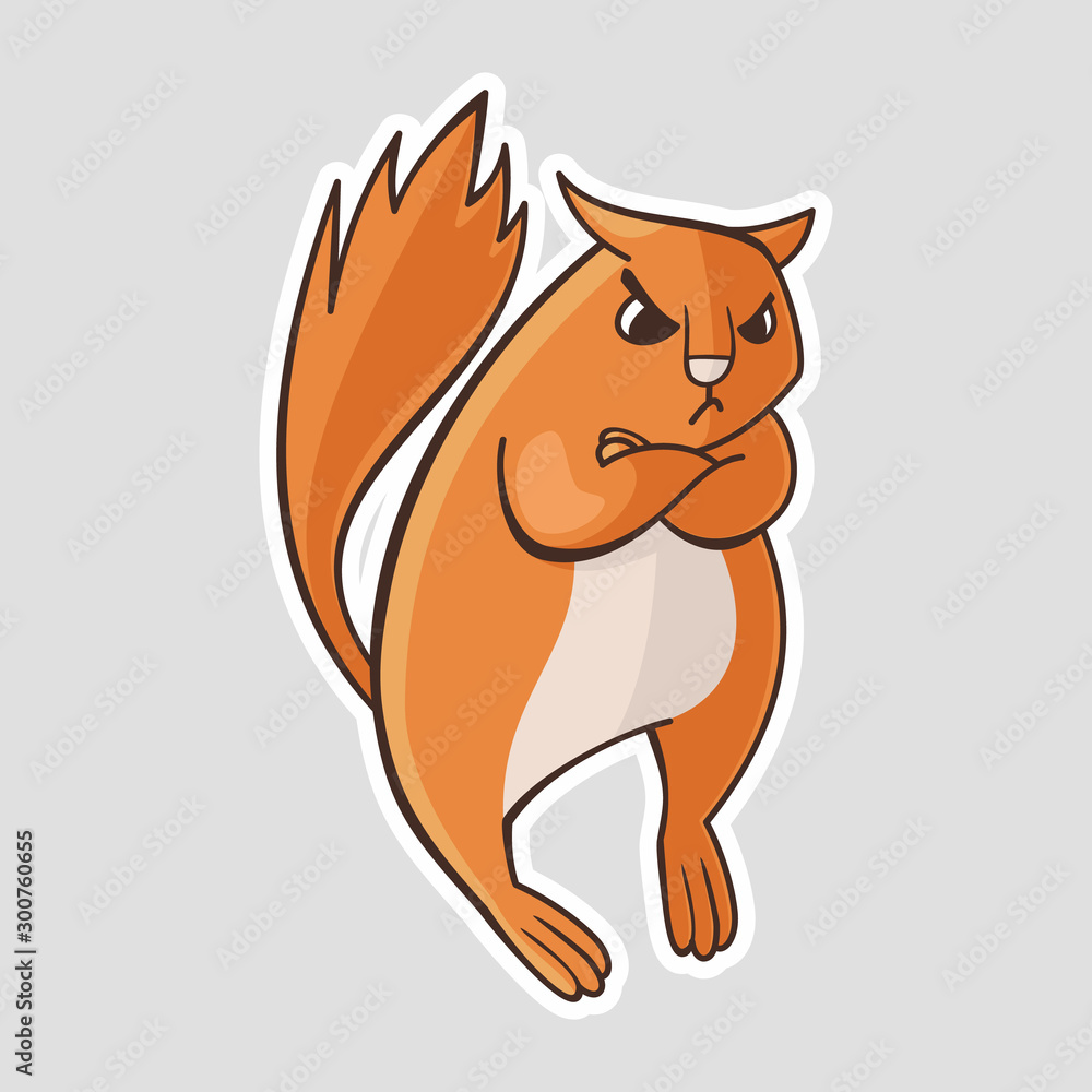 Fototapeta premium cartoon orange squirrel is very angry. Vector sticker, illustration
