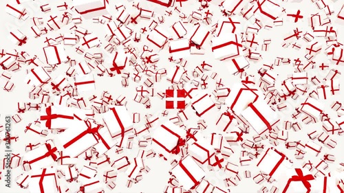 Seamless loop animation of Christmas presents floating on white background + alpha channel.