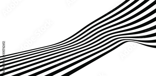 Abstract black and white stripes smoothly bent ribbon geometrical shape vector illustration isolated on white background