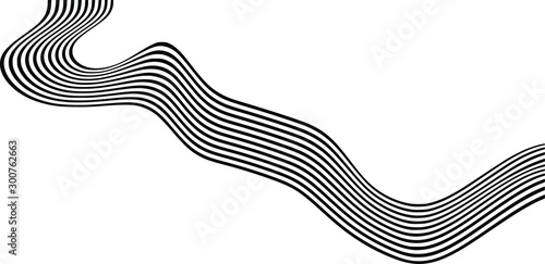Abstract black and white stripes smoothly bent ribbon geometrical shape vector illustration isolated on white background