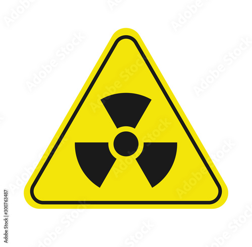 Vector illustration toxic sign, symbol. Warning radioactive zone in triangle icon isolated on white background. Radioactivity. Dangerous radiation area symbol. Chemistry poison plane mark