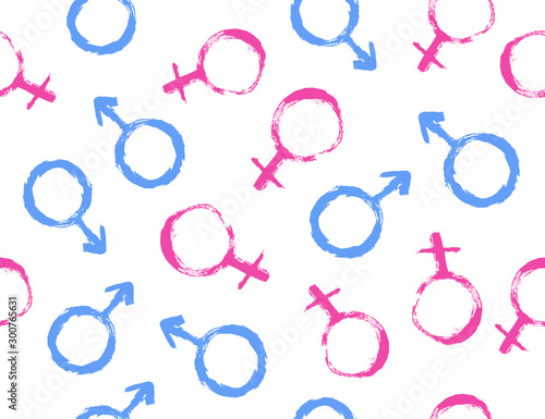 Seamless gender pattern. Woman and man texture, venus and mars design concept