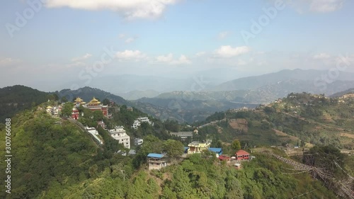 Ancient buddhist monastery in Himalayas Nepal from air