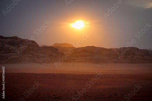 Sunset in the desert of Wadi Rum, Jordan