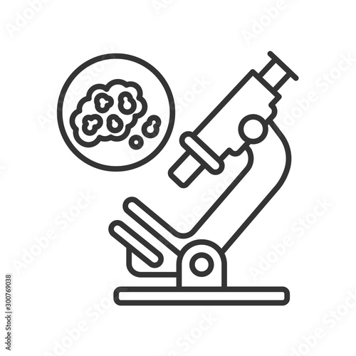 Detection of cancer cells by analysis line black icon. Oncology medical research concept.