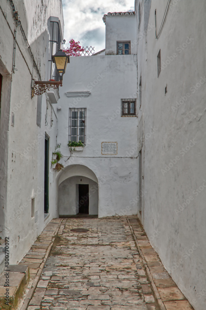 Traditional street of Vejer de la Frontera, a beautiful tourist town in the province of Cadiz, in Andalusia, in southern Spain