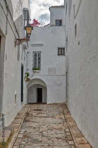 Traditional street of Vejer de la Frontera, a beautiful tourist town in the province of Cadiz, in Andalusia, in southern Spain © juanorihuela