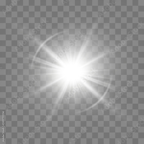 White glowing light burst explosion with transparent. Cool effect decoration with ray sparkles. Transparent shine gradient glitter