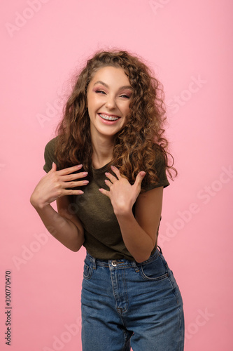 Pretty girl isolated on pink background
