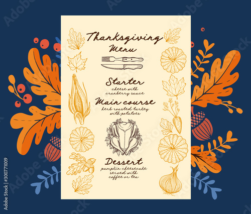 Thanksgiving food menu for holiday dinner celebration.