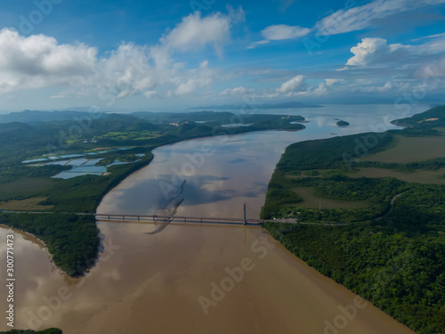 Beautiful aerial view of the Tempisque river and the Amistad bridge in Costa Rica