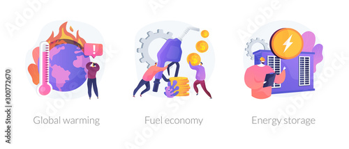 Greenhouse effect, climate change, petroleum industry, electrical power plant icons set. Global warming, fuel economy, energy storage metaphors. Vector isolated concept metaphor illustrations © Visual Generation