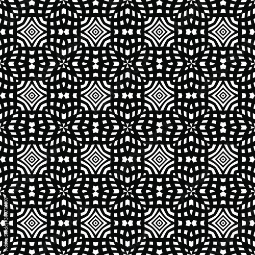 Vintage trellis pattern, seamless fabric print, linear seamless print, black and white vector illustration.