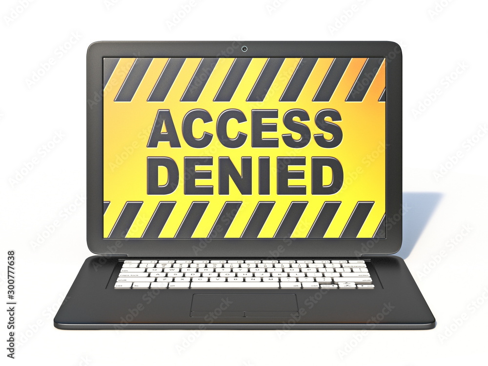 Black laptop with ACCESS DENIED sign on screen 3D Black laptop with ACCESS DENIED sign on screen 3D