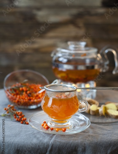 tea with Sea buckthorn . sea-buckthorn berries 