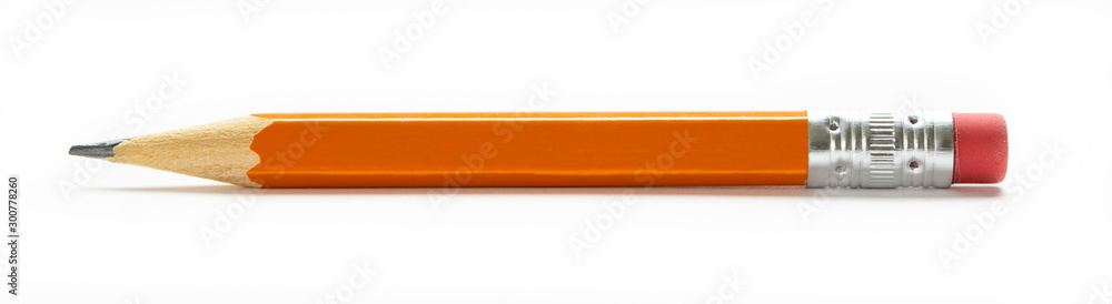 Yellow orange pencil with eraser isolated on a white background Yellow orange pencil with eraser isolated on a white background