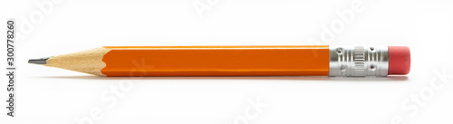 Yellow orange pencil with eraser isolated on a white background photo