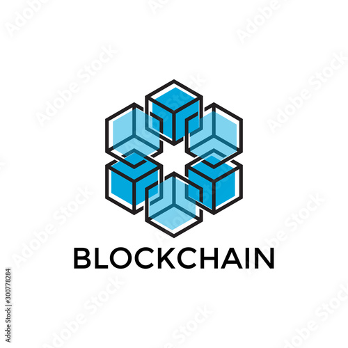 Technology Blockchain logo with line art concept. future technology sign or symbol. cryptocurrency 