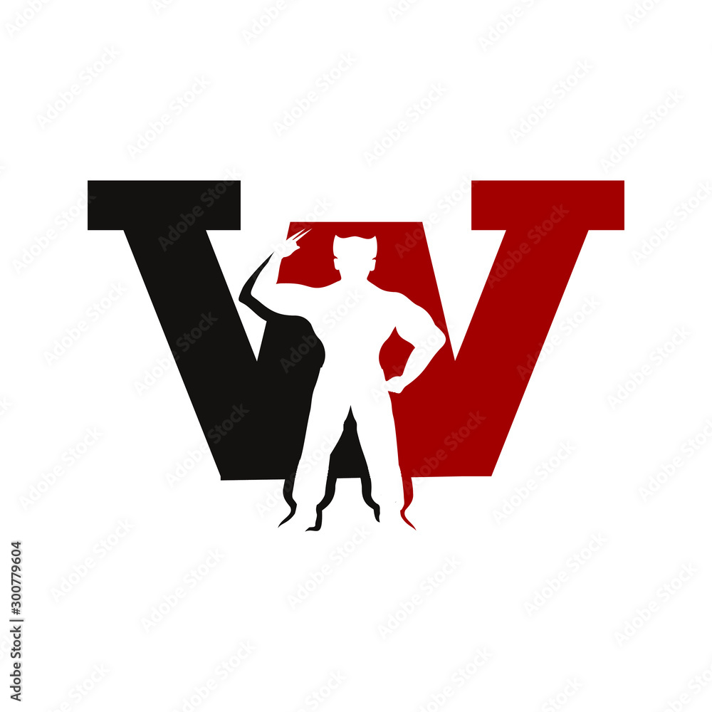 Letter W and silhouette a human superhero. Vector logo. Stock Vector ...