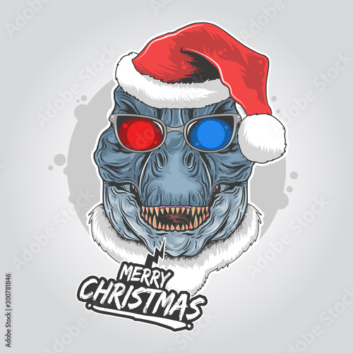 DINOSAUR SANTA CLAUS T-REX ARTWORK EDITABLE LAYERS VECTOR