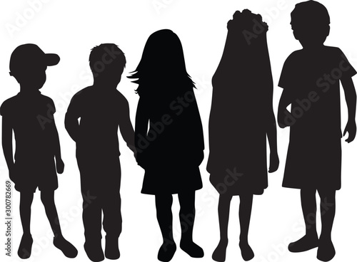 Vector silhouette of children on white background.
