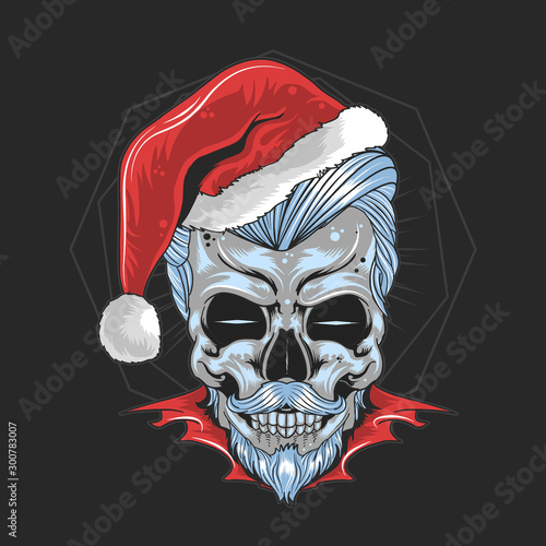 CHRISTMAS SANTA CLAUS SKULL ARTWORK VECTOR WITH EDITABLE LAYERS