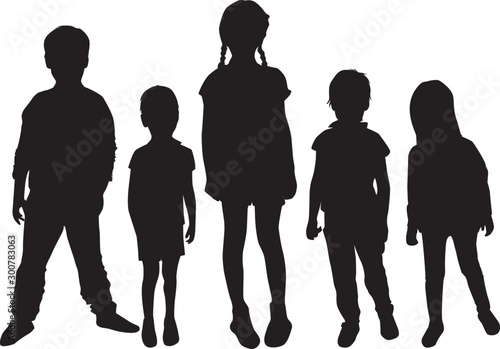 Vector silhouette of children on white background.