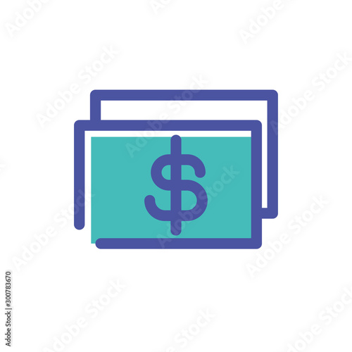 money with symbol dollar on white background