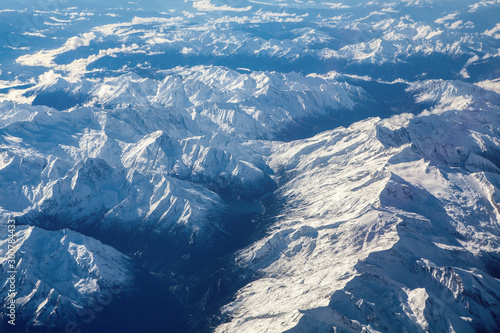 Aerial view of snowy Alps in Austria 