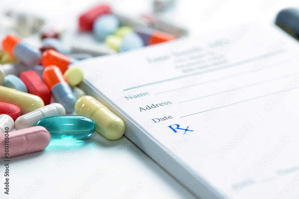 Prescription Pad And Medications - obrazy, fototapety, plakaty 