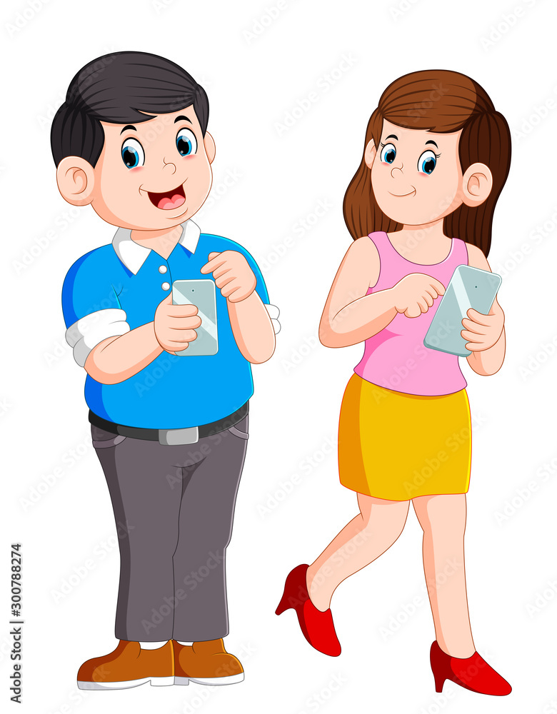 Young couple being busy using their smart phones Young couple being busy using their smart phones