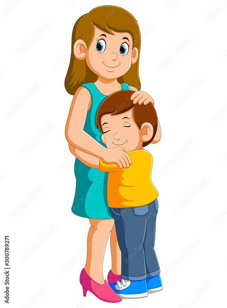 Young mother and her charming little son are hugging and smiling Young mother and her charming little son are hugging and smiling