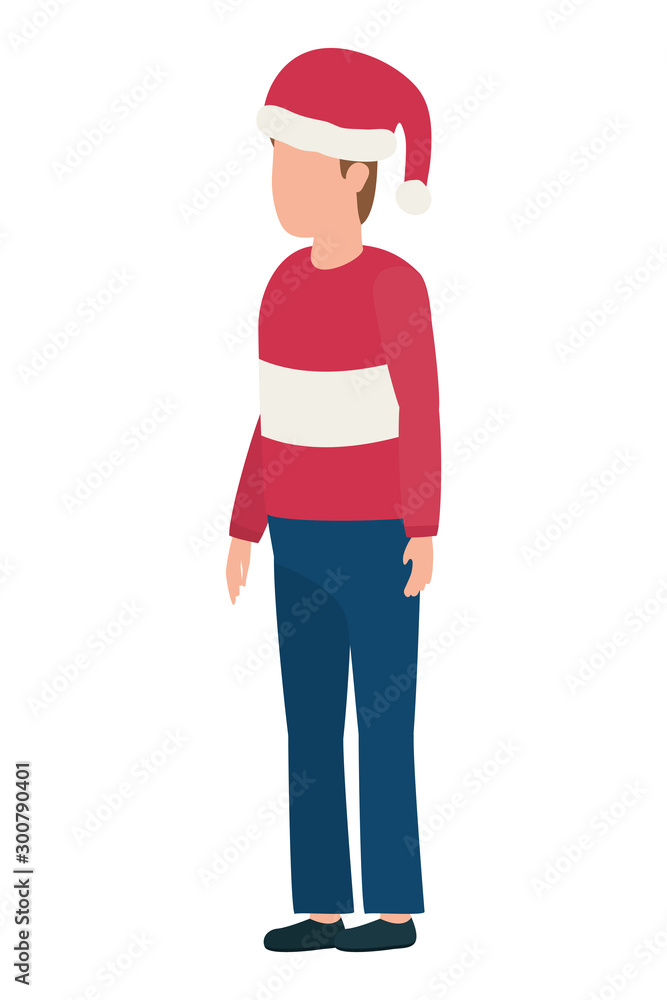 young man with christmas hat character young man with christmas hat character