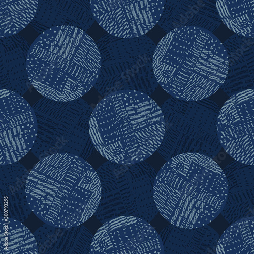 Boro Fabric Patch Kantha Vector Texture. Darning Embroidery Needlework Seamless Background. Indigo Blue Dye. Sashiko Running Stitch Pattern Textile Print. Japan Fashion Masculine Quilting Tile EPS 10