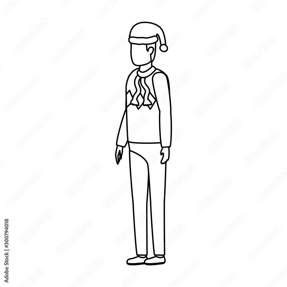 young man with christmas hat character young man with christmas hat character