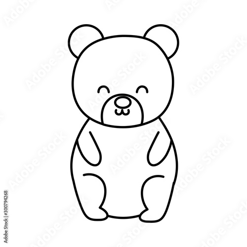 cute bear toy sitting on white background thick line