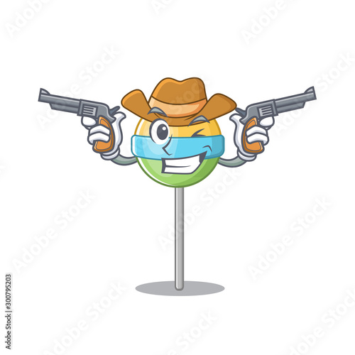 Happy cowboy character round lollipop cartoon shape