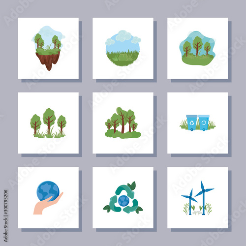set of icons renewable energy on white background