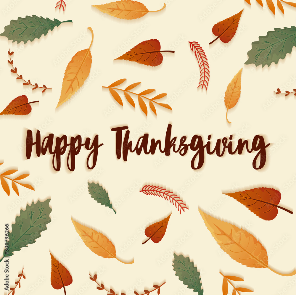 card with label happy thanksgiving and autumn leaves card with label happy thanksgiving and autumn leaves