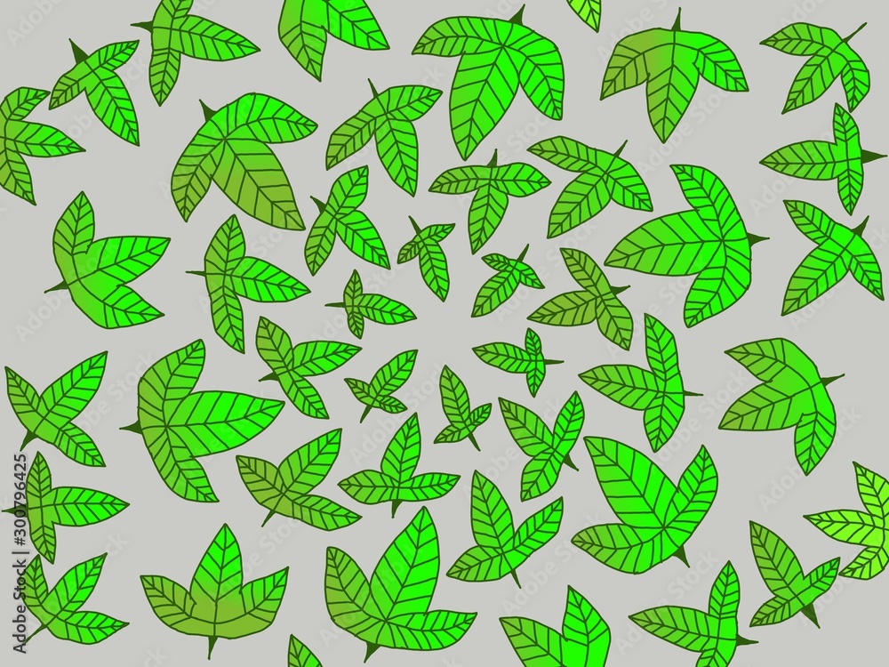 Green leaves arranged abstractly with various sizes. flat style illustration Green leaves arranged abstractly with various sizes. flat style illustration