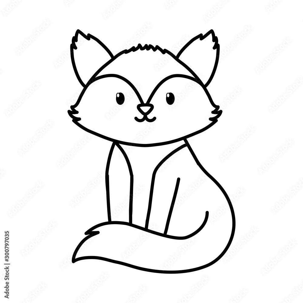 cute fox sitting on white background thick line cute fox sitting on white background thick line
