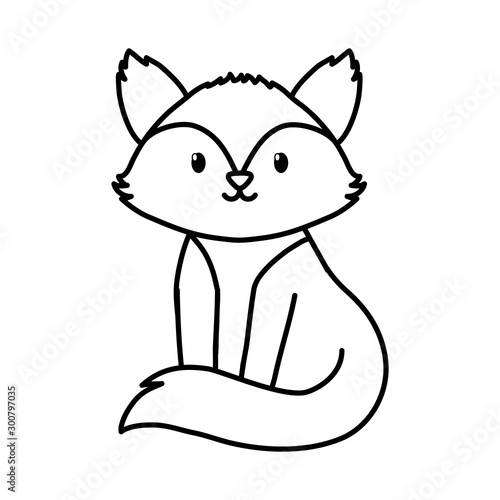 Fototapeta Naklejka Na Ścianę i Meble -  cute fox sitting on white background thick line