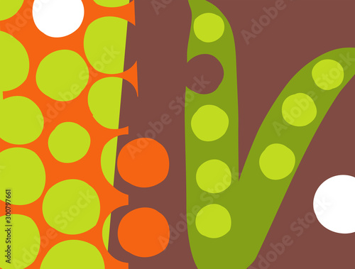Abstract vegetable design in flat cut out style. Peas in the pod. Vector illustration.